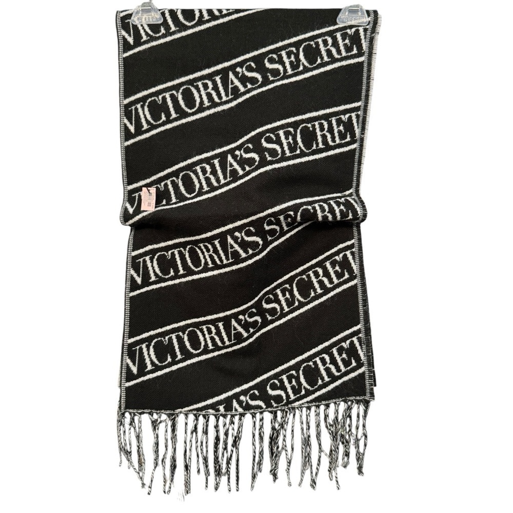 Victoria’s Secret Logo Scarf NWT Black White Acrylic 80” x 12”